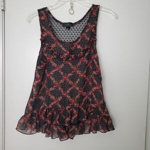 Iris Basic Whimsey Goth Feminine Roses Sheer Fishnet Dark Fairy Tank Top Sz M